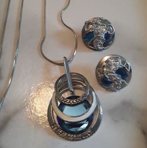 Gemstone necklace and funky disc earrings. Blue & silver. Unique, fun.